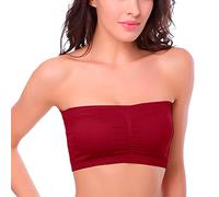 Hxiaen Sujetador sin tirantes para mujer, talla Plus, parte superior acolchada extraíble, sujetador elástico, sin tirantes, doble bandea, bralette suave, ropa interior, sujetador con aros, rojo, L