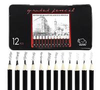 HXMJIED 12 lápices de dibujo 8B, 7B, 6B, 5B, 4B, 3B, 2B, B, HB, F, H, 2H, lápices de dibujo con mina de grafito, juego profesional de lápices de dibujo y dibujo (8B-2H)