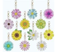 HXMJIED 12 llaveros de pintura de diamantes de doble cara, diseño de flores 5D para bricolaje, llavero de pintura de diamantes de imitación, llaveros de pintura de diamantes de imitación, kits de