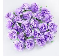 HXMJIED 50 cabezas de rosas artificiales, rosas moradas realistas para decoración de álbumes de bodas, fiestas, decoración de álbumes y decoración de jardín, cabezas de flores artificiales para
