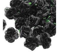 HXMJIED 50 mini rosas negras artificiales de 4 cm, pétalos de rosa artificiales, flores artificiales negras