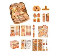 HXNH 21 piezas de papelería de dibujos animados para estudiantes con estuche grande, notas adhesivas, regla, borrador, bolígrafo, clip de papel, llavero, estuche de lona Capybara