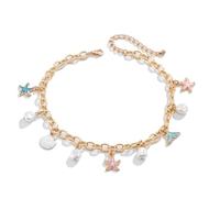 HXNH Elegante collar dorado de conchas marinas para mujeres de moda con un colgante de cruces y dije inspirado en la playa, diseño casual de cola de pez, talla única, como se describe, como se