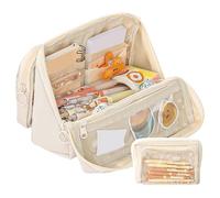 HXNH Estuche de gran capacidad, con múltiples capas, desmontable, bolsa de cosméticos de viaje, para oficina, escuela, estuche para estudiantes, beige