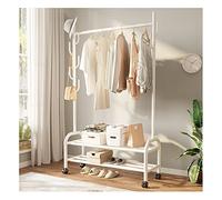 hxoity Barras Para Colgar Ropa De Una Sola Barra Carro Metálico Resistente Para Abrigos Con Estantes Inferiores De Almacenamiento Y 4 Ruedas Perchero Portátil Y Móvil Para La Entrada Del Dormitorio