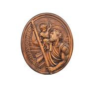 hxoity Placa De Madera Tallada Adorno Decorativo Ovalado De Madera Maciza De San Cristóbal Santo Patrón De Los Viajeros Talla En Madera Decoración Cristiana Para El Hogar
