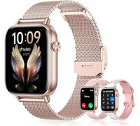 HXQHSTBG Reloj Inteligente Mujer (3 Correas) 1.83" HD Llamadas Bluetooth Smartwatch Compatible iPhone & Android con Podómetro/SpO2/Pulsómetro/Sueño, 120 Modos Deportivos y Voz AI, Oro Rosa