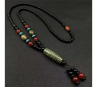 HXSCOO Collar con Colgante de ágata Dzi tibetana Natural for Hombre y Mujer, joyería curativa, Collar de Piedra de ágata dragón de Guanyin Ruyi de Nueve Ojos for Hombres y Mujeres (Color : 2)