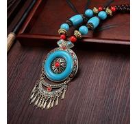 HXSCOO Collar de Borla de Piedra roja de Hoja étnica Vintage Bohemio for Mujer, Collar de Cadena Larga de Color Plateado Gitano for niñas, joyería tibetana (Color : 1)