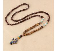 HXSCOO Collar étnico Hecho a Mano Indio Bohemio Nepal Mala Budista Cuentas de Madera Colgante de pez Tibetano Collares Largos llamativos Mujeres Hombres (Color : 2)