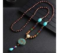 HXSCOO Collar Hecho a Mano de Nepal, Colgante y Collar de Cuentas de Madera Budista Mala, Cuerno étnico, pez, joyería llamativa Larga (Color : Style8)