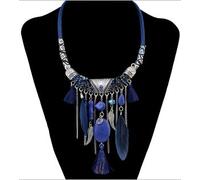 HXSCOO Collares de Cadena de Cuero con Colgante de Pluma marrón Azul étnico Hecho a Mano for Mujer joyería Tribal de Aniversario de Fiesta Bohemia (Color : Blue)