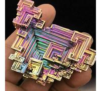 HXSCOO Cristales de bismuto, Piedra de Cristal de bismuto, espécimen Mineral de Metal Brillante de Arco Iris, Obra de Arte Original de la Naturaleza, decoración del hogar (Color : 90-110g)