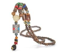 HXSCOO Moda Hecha a Mano joyería de Nepal Budista Mala Cuentas de Madera Colgante Collar étnico Cuerno pez Collar Largo Llamativo for Mujeres y Hombres (Color : Style2)