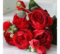 HXSCOO Peonía Flores Rosas Artificiales Decoración de la Boda Flores de Seda Ramo Peonía Blanca Rosa roja Flores Falsas (Color : Rojo)