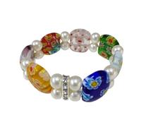 HXSCOO Pulsera de Cuerda elástica con Esmalte de Colores de Flores Hecha a Mano for Mujer, Regalo de joyería DIY(PearlGlazeHandRow)