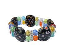 HXSCOO Pulsera de Mujer Hecha a Mano con cordón elástico DIY - Joyería de Cuentas de Cristal de Flores Coloridas(Black)
