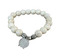 HXSCOO Pulsera Hecha a Mano con Cuentas de Turquesa Natural y Colgante de Loto de Cristal, diseño elástico