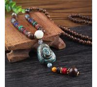 HXSCOO Vintage Nepal Largo Budista Mala Colgante de Cuentas de Madera & Collar Étnico Bohemio Boho Buda Joyería de la Suerte for Mujeres Hombres (Color : Style16)
