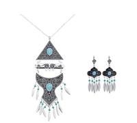 HXSCOO Vintage Tribal Color Plata declaración Collar Gargantilla Babero Collar Pendientes Conjuntos de joyería Cadena Corta India Moneda Collares (Color : BL-01)