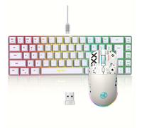 HXSJ - Teclado Mecánico RGB con Cable + Ratón Inalámbrico RGB | 68 Teclas, Diseño Compacto 60%, Ergonómico, Portátil, Ideal para Gaming y Viajes de Negocios, Hermoso de Llevar, Carga por Puerto Type-C