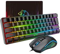 HXSJ V700 Teclado y Ratón para Juegos,Teclado para Juegos 60%,US Layout,Diseño Compacto de 61 Teclas,Retroiluminación RGB,Ratón con Sensor óptico,Luz LED de Colores,hasta 3600 dpi,para PC,Mac -Negro