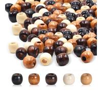 HXSYKJDM Perlas, Cuentas de madera con agujero grande, 500 cuentas de madera ovaladas naturales, 5 colores, cuentas de madera, bolas de madera con agujero para manualidades, joyas Herstellun