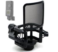 Hxszk Soporte de choque de micrófono con pantalla de filtro para Lewitt RAY/LCT 240 Pro/440 Pure y la mayoría de micrófonos cuadrados, soporte de choque de micrófono antivibración, filtro pop, clip