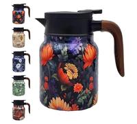 HXSZWJJ Vintage Floral Pattern Tea Pot - Built-In Infuser, 800ml/1000ml Tea Pot Wooden Handle, Tea Pot, 316 Stainless Steel Thermal Carafe with Lid for Hot Drinks(Orange,800ML)