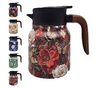 HXSZWJJ Vintage Floral Pattern Tea Pot - Built-In Infuser, 800ml/1000ml Tea Pot Wooden Handle, Tea Pot, 316 Stainless Steel Thermal Carafe with Lid for Hot Drinks(Red,800ML)