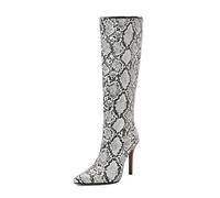 HXTYXCQ Mujer Tacón De Aguja Botas Altas hasta La Rodilla Sexy Puntera Puntiaguda Botas Motera Cuero Botas Largas con Cremallera Lateral,Black Snake Pattern,37 EU