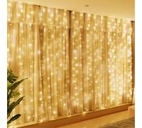 HXWEIYE 300 luces LED de cortina de hadas, 9.8 x 9.8 pies, enchufe USB, 8 modos, cadena de luces colgantes de Navidad con control remoto para dormitorio, telón de fondo, boda, decoración de pared