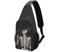 Hxwokrum Bolsa de pecho, bolso bandolera de calaveras negras, bolso cruzado casual para hombres y mujeres, Rock and Roll - Calavera de esqueleto, One Size