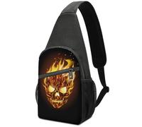 Hxwokrum Bolsa de pecho, tres lobos y lunas, bolsa cruzada casual para hombres y mujeres, Calavera con llama, One Size