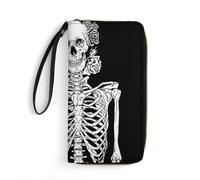 Hxwokrum Cartera de cuero, divertida cartera de calavera de esqueleto rock and roll, con cuerda, tamaño pequeño y gran capacidad, fácil de transportar, Divertida calavera de esqueleto de rock and roll
