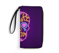 Hxwokrum Cartera de piel, cartera de mal de ojo, con cuerda, tamaño pequeño y gran capacidad, fácil de transportar, Calavera de neón morada, 19.7x10.5cm, Moderno
