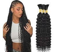 Hxxcoup 24 24 24 Inch Deep Wave Bulk Braiding Cabello humano Bundles Unprocessed Natural Black Human Hair Extensions For Boho Braids No Weft Curly Braiding Hair 50g/bundle Total 150g