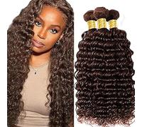 Hxxcoup 24 26 28 Pulgada Extension Humano Cabello Human Hair Bundles Deep Wave Double Weft #4 Chocolate Brown Minimal Tangle Unprocessed Brasileñ Virgin Hair for Woman 3 Bundle Total 300g
