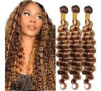 Hxxcoup 24 26 28 Pulgada Extension Humano Cabello Human Hair Bundles Deep Wave Double Weft p427 Highlight Blonde Minimal Tangle Unprocessed Brasileñ Virgin Hair 3 Bundle Total 300g