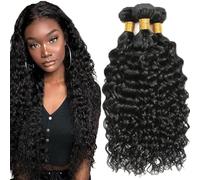 Hxxcoup 24 26 28 Pulgada Human Hair Extensions Cabello Humano Water Wave Human Hair Bundles Double Weft 1B Natural Black Unprocessed Real Virgin Hair Minimal Tangle 3 Bundle Total 300g
