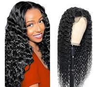 Hxxcoup 24 Inch Deep Wave Human Hair Wig Glueless 13x1 Lace Front Wig Peluca de mujer de pelo real Unprocessed Brazilian 1B Natural Black Cabello humano Pre Plucked With Baby Hair for Woman