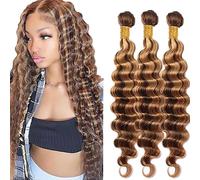 Hxxcoup 26 28 30 Inch Extension Humano Cabello Human Hair Bundles Deep Wave Double Weft p427 Highlight Blonde Minimal Tangle Unprocessed Brasileñ Virgin Hair 3 Bundle Total 300g