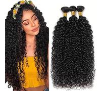 Hxxcoup 26 28 30 Inch Extension Humano Cabello Human Hair Bundles Kinky Curly Double Weft 1B Natural Black Minimal Tangle Unprocessed Brasileñ Virgin Hair for Woman 3 Bundle Total 300g