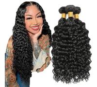 Hxxcoup 26 28 30 Inch Extension Humano Cabello Human Hair Bundles Water Wave Double Weft 1B Natural Black Minimal Tangle Unprocessed Brasileñ Virgin Hair for Woman 3 Bundle Total 300g