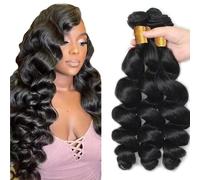 Hxxcoup 26 28 30 Inch Loose Wave Bundles Human Hair Extension Tissage Cabello Humano Double Weft Brazilian Virgin Hair 1B Natural Black Minimal Tangle&Shedding 3 Bundles Total 300g