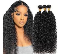 Hxxcoup 26 28 30 Pulgada Natural Hair Extensions Human Hair Bundle Curly Wave Human Hair Bundles for Sew Natural Black Color Double Weft Extensions for Women Minimal Smell Low Tangle