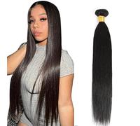Hxxcoup 26 Pulgada Straight Bundles Human Hair Extension Tejiendo el pelo humano Double Weft Brazilian Remy Human Hair 1B Natural Black Minimal Tangle & Shedding For Women 100g/1pc