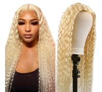 Hxxcoup 26 pulgadas rizado 4 x 1 encaje frontal humano peluca #613 rubio claro 150% densidad real sin procesar brasileño virgen humano para mujeres pre placked with hairline