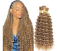 Hxxcoup 28 28 28 Inch Deep Wave Bulk Braiding Cabello humano Bundles Unprocessed #27 Honey Blonde Human Hair Extensions For Boho Braids No Weft Curly Braiding Hair 50g/bundle Total 150g