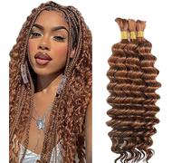 Hxxcoup 28 28 28 Inch Deep Wave Bulk Braiding Cabello humano Bundles Unprocessed #30 Light Brown Human Hair Extensions For Boho Braids No Weft Curly Braiding Hair 50g/bundle Total 150g